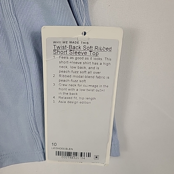 NWT Lululemon Women's Twist-Back Soft Ribbed Short Sleeve Top Blue Linen Sz 10 - Picture 3 of 8